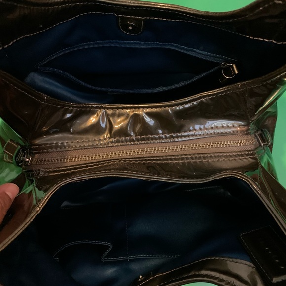 Gray Silver Gunmetal Patent Leather Shoulder Bag - Picture 7 of 11